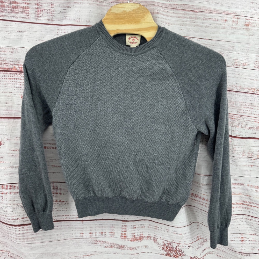 Brooks Brothers Merino Wool Crewneck Sweater Red Fleece Mens Large Charcoal Grey
